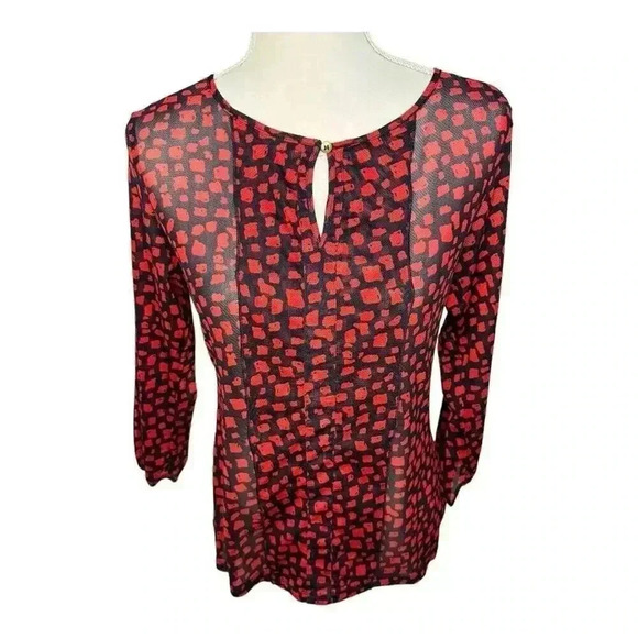 The Limited Women's Small‎ Abstract Print Keyhole Blouse Red Long Sleeve - Picture 1 of 7
